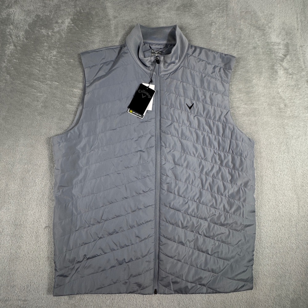 Callaway Golf Vest Mens XL Gray Quilted Full Zip Sleeveless Jacket Mock Neck NWT